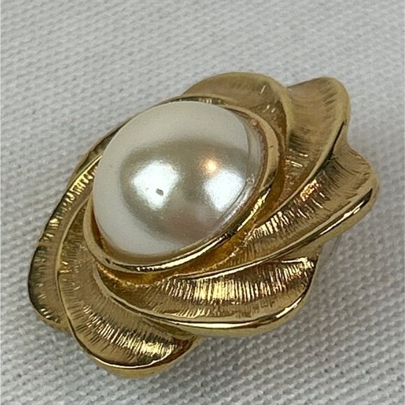 Vintage Napier Gold-Tone Single Pierced Earring Faux Pearl Center 80s 90s - Picture 5 of 6